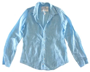 Frank & Eileen 1947 100% Linen Blue White Plaid Button Down Long Sleeve Blouse M - Picture 1 of 4