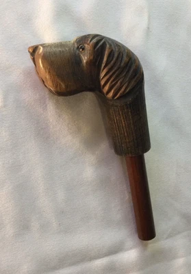 DANDY REAL - CABEZA DE PERRO TALLADA A MANO DE COLECCIÓN MADERA BASTÓN TOPPER OJOS DE VIDRIO Foto 1 de 4