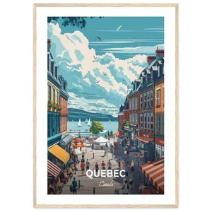 Póster de viaje de Quebec March Du Vieux Port impresión de ciudad paisaje urbano obra de arte Bir - Imagen 1 de 7