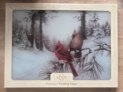 NOS/NIB LENOX Winter Greetings Gourmet Glass Cutting Board / Worktop Saver - Image 1 of 3