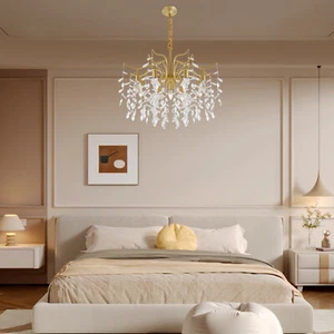 Gold Kristall Kronleuchter 8-Arm Deckenlampe Hängelampe Deckenleuchte Licht - Bild 1 von 20