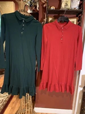 Lands’ End niñas talla 14 Uniformes de punto rojo y verde cazador / Vestido de Navidad gemelos Foto 1 de 4
