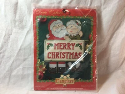 Nuevo Antiguo Stock True Color Danglers 'Feliz Navidad' Papá Noel y Sra. Claus Kit Nuevo en Paquete Foto 1 de 4