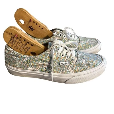 Vans women's geometric abstract patterned lace up aqua, lime green yellow 8.5 - Image 1 of 4
