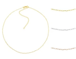 Paperclip Chain Choker Link Necklace Women Real 14K Yellow White Rose Solid Gold - Picture 1 of 11