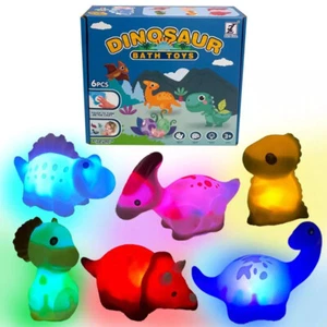 6PCS Glow-in-the-Dark Dinosaur Bath Toys - LED Light Up Swimming Pool for Kids - Picture 1 of 8