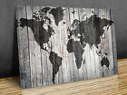World Map Grey Wooden Texture mounted canvas