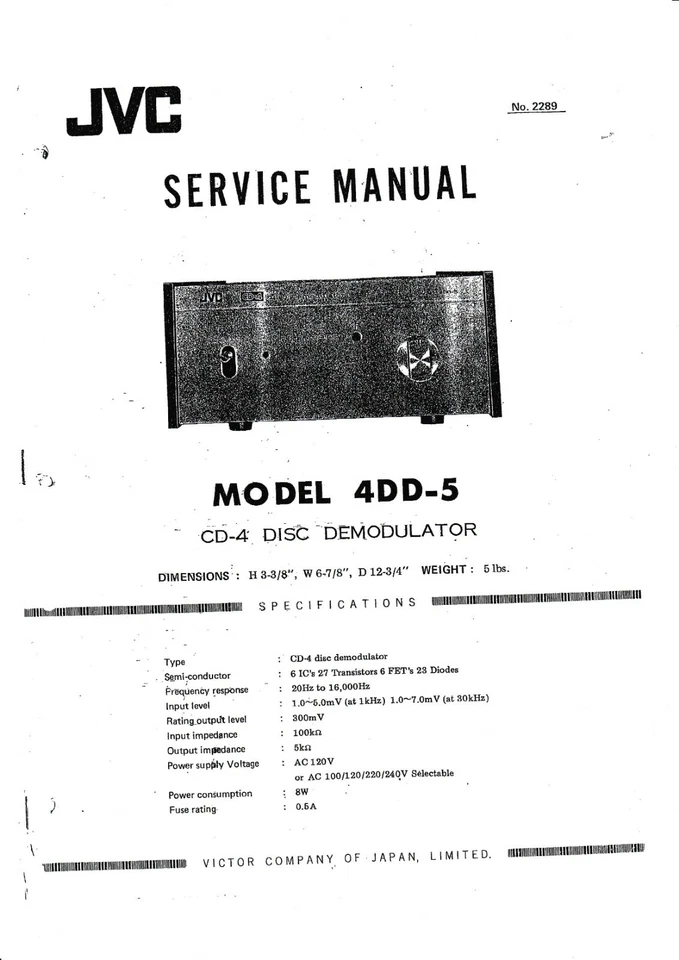 Servizio Manuale di Istruzioni per JVC 4DD-5 - Immagine 1 di 1