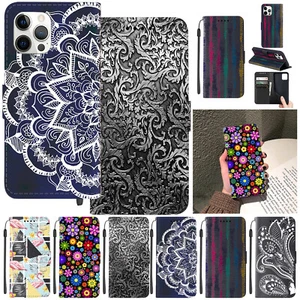 Flip Wallet PU Leather Case Printed Phone Cover For iPhone 16e15 Pro Max 14 17 - Picture 1 of 86