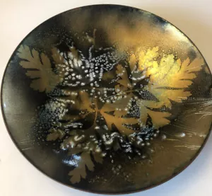 Mid Century Modern Enamel Dish Bowl Signed 7” Oak Leaf - Picture 1 of 7