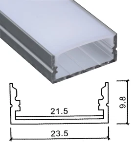 Profilo in alluminio largo 24 mm 2M per strisce strip led barra rigida profilato - Foto 1 di 4