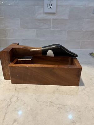 Vtg Solid Wood Wooden Nut Cracker Duck Mallard Head Collectible Rectangle Bowl - Image 1 of 4