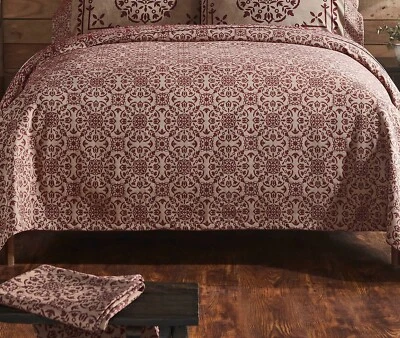 New Primitive MEDALLION OAT WINE RED KING COVERLET Bedspread Cover - Image 1 of 3