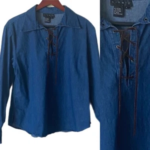 Vintage Top Shirt Denim Lace Up Western Coastal Cowgirl Sz L - Picture 1 of 5