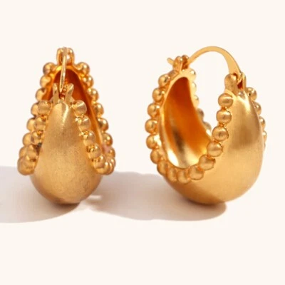 Pendientes de aro abiertos minimalistas delicados de acero inoxidable enchapados en oro de 18 quilates para mujer Foto 1 de 4