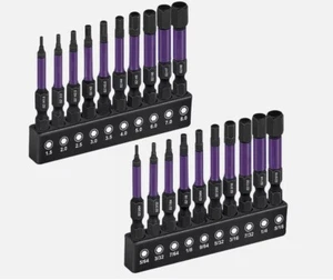 20pcs (Metric&SAE) S2 Steel Allen Wrench Hex Magnetic Drill Bits 1/4" Hex Shank - Picture 1 of 4