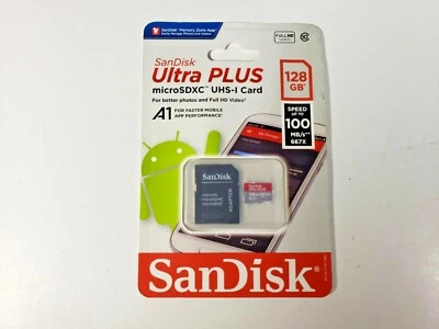 Cartão SanDisk Ultra Plus 128GB MicroSDXC UHS-I 100 MB/s com adaptador NOVO EM FOLHA - Imagem 1 de 2