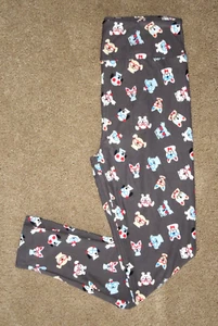 LuLaRoe ~ OS ~ Dog Puppy Hearts Valentine CUTE ~ Leggings ~ RARE on Gray ~ FLAW - Picture 1 of 3
