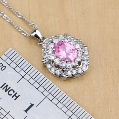 CIONDOLO + CATENA IN ARGENTO 925 E ZIRCONITE ROSA. - Immagine 1 di 2