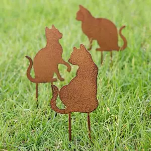 Gartenstecker 3 x Katze Garten Dekofigur Metallstecker Rost Gartenstab Metall - Bild 1 von 9