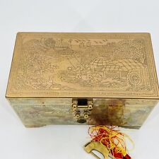 Vintage Brass Storyteller Engraved Brass Vanity Jewelry Box Chinese Asian