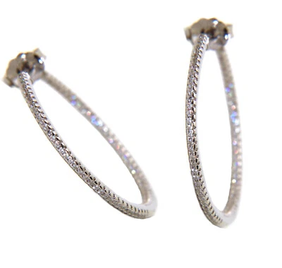 orecchini argento 925 cerchi zirconi interni dentro fuori donna interno esterno - Immagine 1 di 4