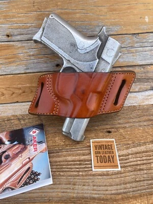 Vintage AKER Black White Lightning Leather Holster For S&W 59 39 Series Round - Image 1 of 2