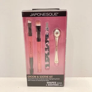 Japonesque Groom & Soothe Kit 2 Eye Brushes, Tweezers & Soothing Eye Roller - Picture 1 of 6
