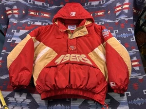 VTG 90s NFL SAN FRANCISCO 49ERS STARTER PUFFER JACKET Parka PULLOVER SIZE XL - Picture 1 of 20