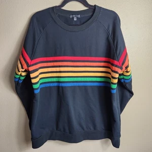 Greater Good Womens |XXL| Black Retro Stripe Pullover French Terry Sweatshirt - Picture 1 of 6