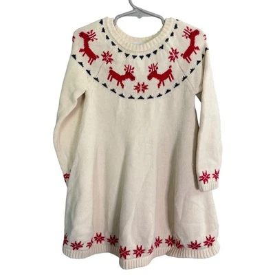Vestido Suéter de Vacaciones Hanna Andersson Niñas 4 Blanco Reno Fair Isle Navidad Foto 1 de 4