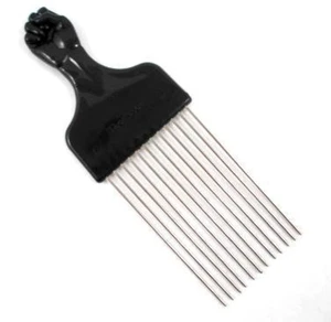 Afro Pick W/Black Fist - Metal African American Hair Comb Straight - Picture 1 of 12