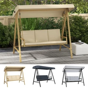 3 Seater Garden Swing Chair, Outdoor Hammock Bench with Adjustable Canopy - Picture 1 of 34