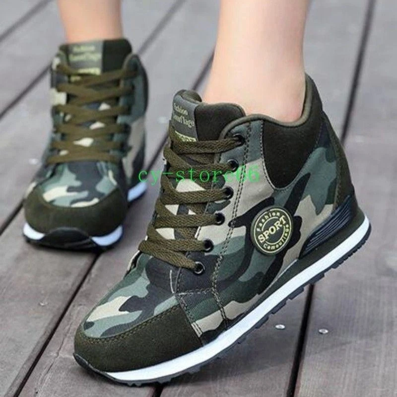 Zapatillas deportivas de caña alta para mujer Camuflaje Botas para correr Zapatos Tacón de cuña oculto Foto 1 de 4