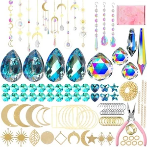 370 Pcs Crystal Suncatcher Kits Hanging Chandelier Crystals Prisms Parts Gold - Picture 1 of 8