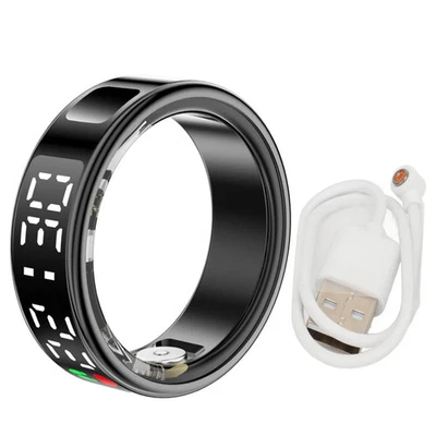 Anillo inteligente 2025 Pantalla LED Frecuencia cardíaca Monitor de oxígeno en sangre Impermeable Foto 1 de 4