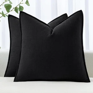 Copricuscino Decorativo in Lino 20x20 Pollici Nero ​Boho Farmhouse​ ​Coutro... - Foto 1 di 6