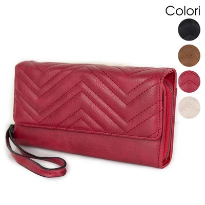 Portafoglio donna grande xl per carte credito doppia zip portamonete trapuntato - Immagine 1 di 3