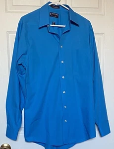 MENS STAFFORD PERFORMANCE SHIRT BLUE LONG SLEEVES BUTTON UP SZ 15 1/2 34-35 - Bild 1 von 9