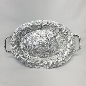Stainless Steel 20.5" Turkey Serving Platter Handled Thanksgiving Tray Embossed - Picture 1 of 10