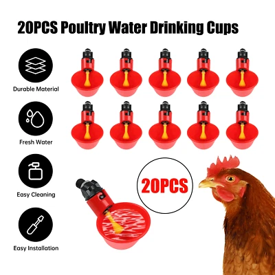 20Pcs Poultry Water Drinking Cups Chicken Hen Plastic Automatic Drinker Feeder - Image 1 of 4