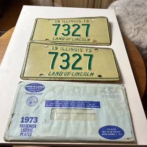 1973 Illinois License Plate Pair 7327 Low Number YOM Ford Chevy W Envelope - Picture 1 of 16