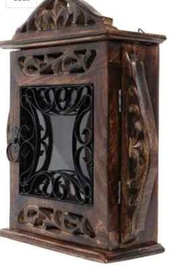 Key Holder Wall Hooks Mounted Antique Style Organizer Mount Box Wooden for décor - Picture 1 of 6