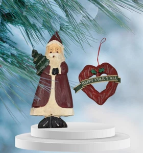 Bath Body Works Vintage Santa & Christmas Heart Ornaments 1994 Regal Sitter geschnitzt - Bild 1 von 8