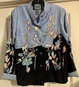 Indigo Moon Bohemian bestickt Metallic Garn Größe M Knopfleiste Langarm - Bild 1 von 11