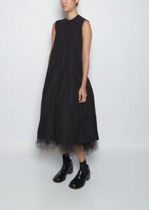 COMME des GARÇONS Black Jersey Poly Tulle Mesh Net Dress Volume Shape Size M