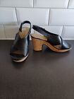 Black Leather Cork Sandals, Chunky  New In Box, Hook And Loop Strap, Open Toe