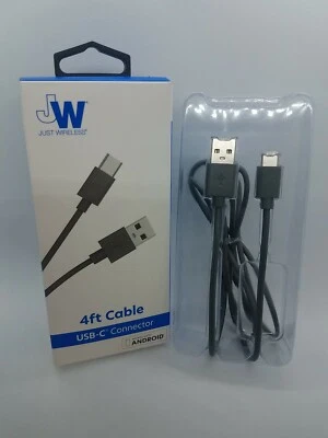 Just Wireless ~USB C Connector ~4 Ft Cable ~Works With Android ~Grey - Image 1 of 2