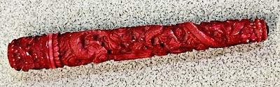 Antique Chinese Cinnabar Red Carved Dragon Needle Case C 1850 #626 - Image 1 of 4