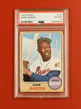 1968 Topps Baseball Card #110 Hank Aaron Braves HOF PSA 6 EX-MT